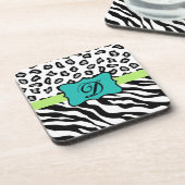Black White Green & Turquoise Zebra & Cheetah Skin Onderzetter (Linkerzijde)