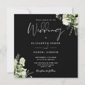Black White Greenery Floral Photo Square Weddensch Kaart (Voorkant)