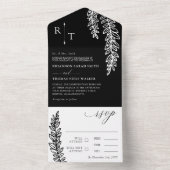 Black White Greenery Monogrammed Wedding All In One Uitnodiging (Binnen)