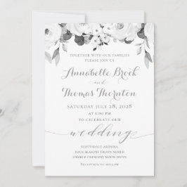 Black & White Greenery Peony Wedding Kaart