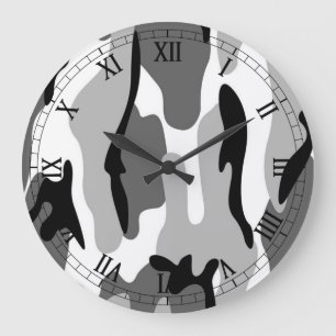 Black White Grey Camouflage Roman Nummerklok Grote Klok