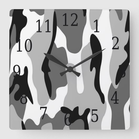 Black White Grey Camouflage Square Clock Vierkante Klok (Voorkant)