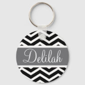 Black White Grey Chevron Custom Sleutelhanger (Voorkant)