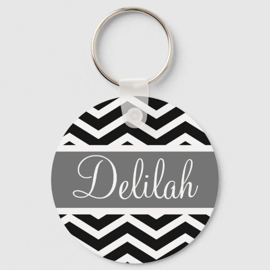 Black White Grey Chevron Custom Sleutelhanger (Voorkant)