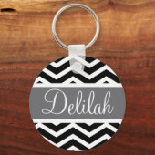 Black White Grey Chevron Custom Sleutelhanger (Voorkant)