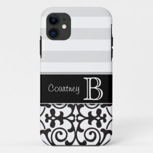 Black White Grey Damask Monogram iPhone 5 11 Hoesje
