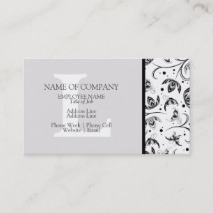 Black White Grey Designer Monogrammed Damask Visitekaartje