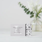 Black White Grey Designer Monogrammed Damask Visitekaartje (Staand voorkant)