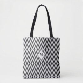Black White Grey Diamond Pattern Monogram Sjabloon Tote Bag
