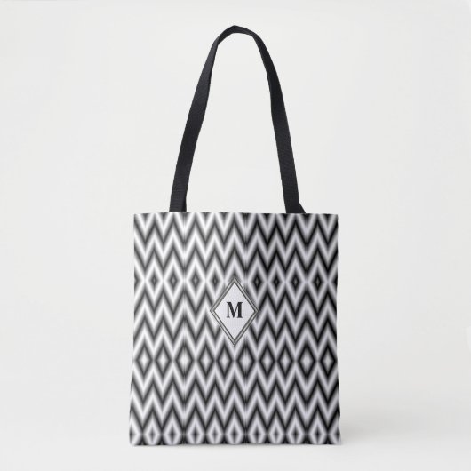 Black White Grey Diamond Pattern Monogram Sjabloon Tote Bag (Voorkant)