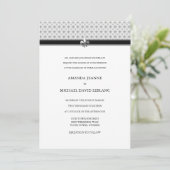 Black White Grey Fleur de Lis Pattern Wedding Kaart (Staand voorkant)