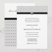 Black White Grey Fleur de Lis Pattern Wedding Kaart (Voorkant / Achterkant)