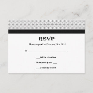 Black White Grey Fleur de Lis Wedding RSVP-kaarten RSVP Kaartje