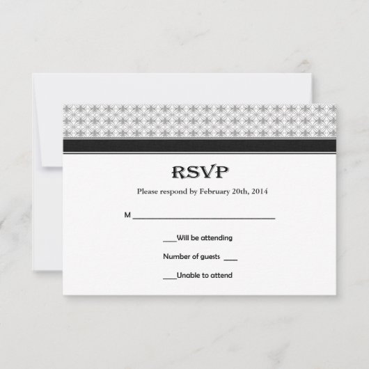 Black White Grey Fleur de Lis Wedding RSVP-kaarten RSVP Kaartje (Voorkant)