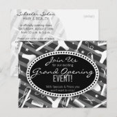 Black White & Grey Hair Salon Grand Opening Uitnodiging Briefkaart (Voorkant / Achterkant)