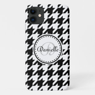 Black White Grey Houndstooth Monogram Patroon Case-Mate iPhone Case