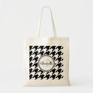 Black White Grey Houndstooth Monogram Patroon Tote Bag