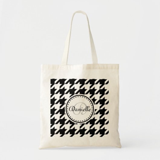 Black White Grey Houndstooth Monogram Patroon Tote Bag (Voorkant)