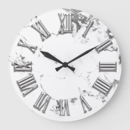 Black White Grey Metal Marble Stone Roman Number Grote Klok