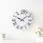 Black White Grey Metal Marble Stone Roman Number Grote Klok (Huis)