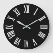 Black White Grey Metallic Silver Roman Numbers Grote Klok (Voorkant)