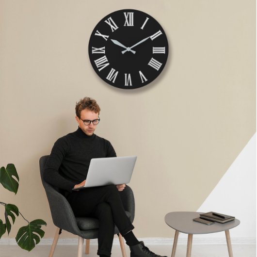 Black White Grey Metallic Silver Roman Numbers Grote Klok