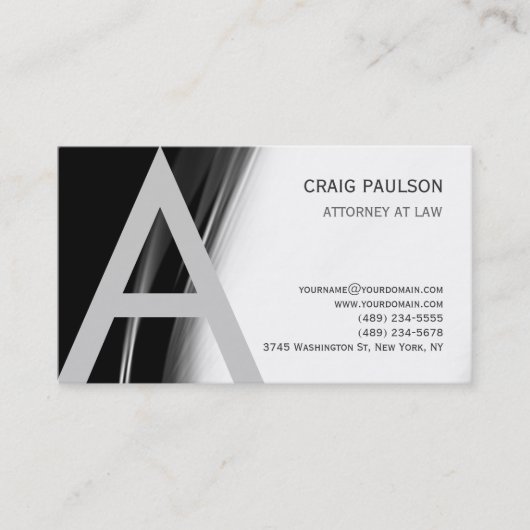 Black White Grey Monogram Attorney Visitekaartje (Voorkant)