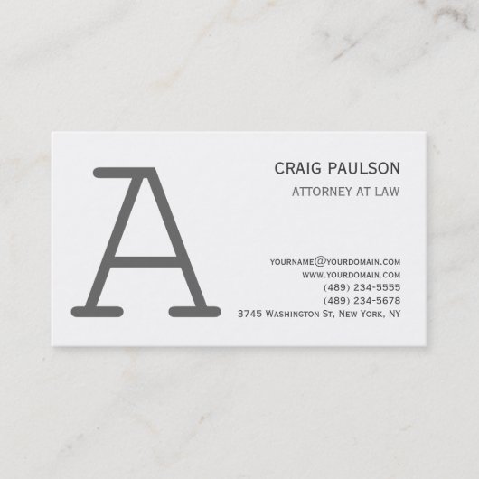 Black White Grey Monogram Attorney Visitekaartje (Voorkant)