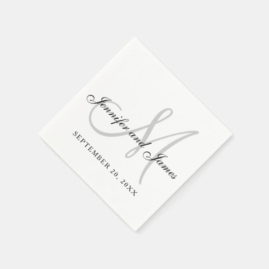 Black White Grey Monogram Elegant Script Wedding Servet (Hoek)