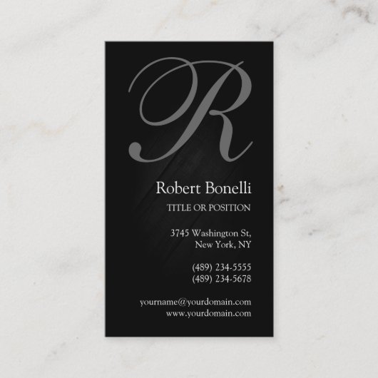 Black White Grey Monogram Visitekaartje (Voorkant)