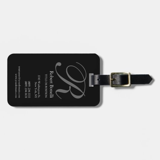 Black White Grey Monogram Visitekaartje Bagagelabel (Voorkant horizontaal)