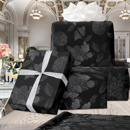 Black White Grey Ombre Modern  Floral Toile Cadeaupapier