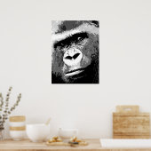 Black White Grey Pop Art Gorilla Portret Poster (Keuken)