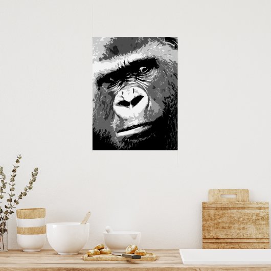 Black White Grey Pop Art Gorilla Portret Poster (Keuken)