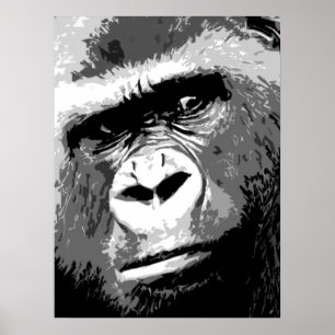 Black White Grey Pop Art Gorilla Portret Poster