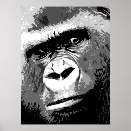 Black White Grey Pop Art Gorilla Portret Poster (Voorkant)