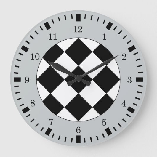 Black White Grey Racy Theme Wall Clock Grote Klok (Voorkant)