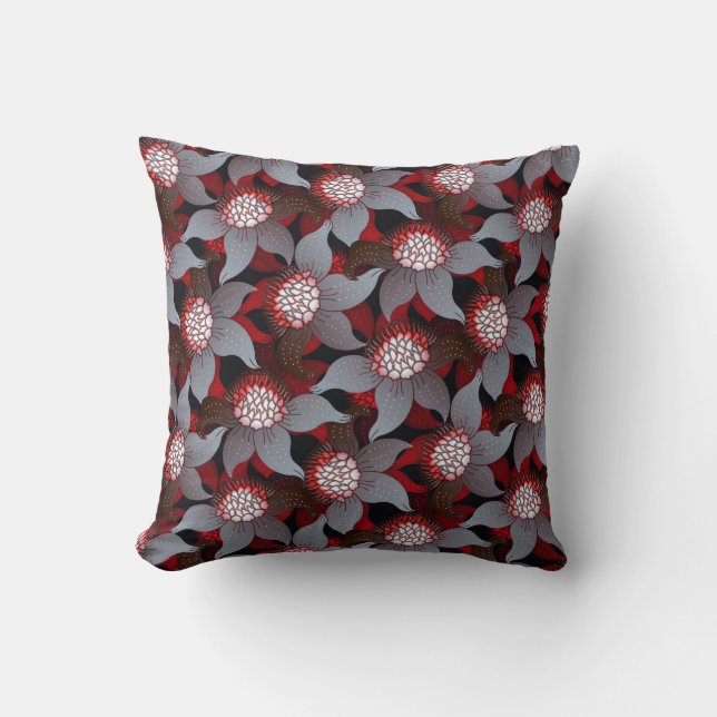 Black White Grey & Red Bold Floral Pattern Kussen (Voorkant)