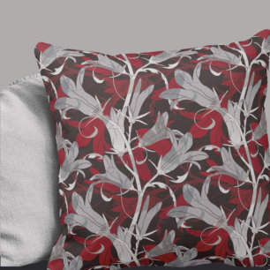 Black White Grey & Red Lily Flowers Kussen