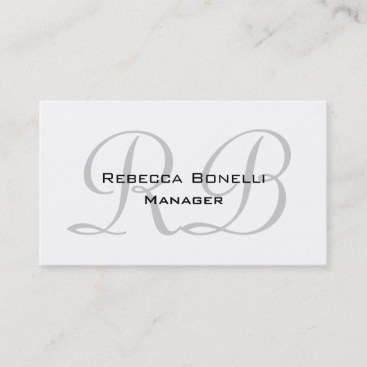 Black White Grey Script Monogram Visitekaartje (Voorkant)
