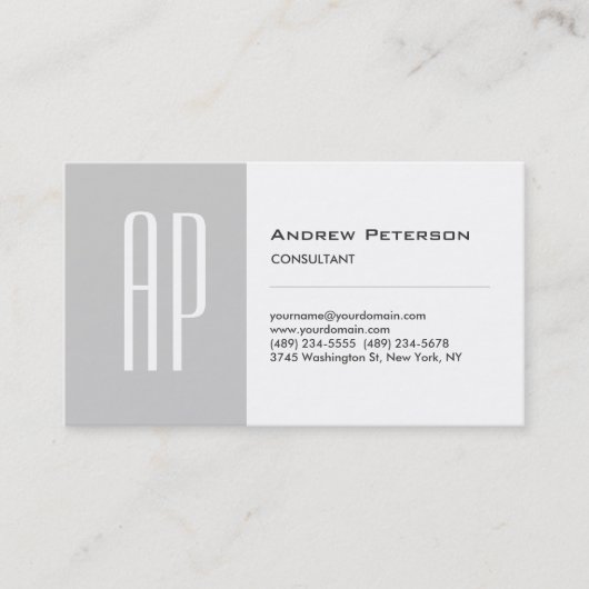 Black White Grey Stripe Monogram Visitekaartje (Voorkant)