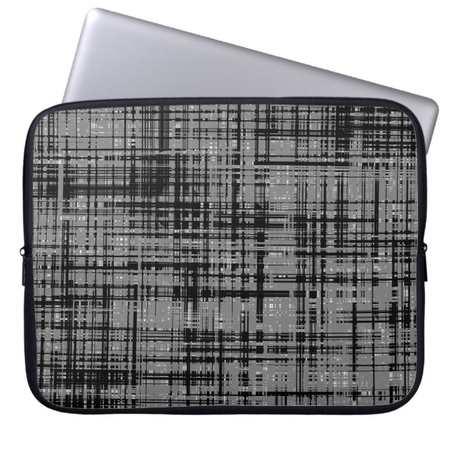 Black White Grey Striped Pattern Laptop Sleeve (Voorkant)