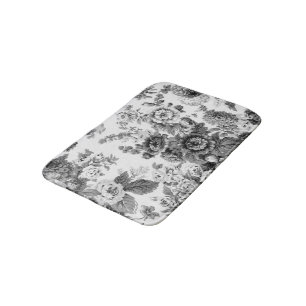 Black & White Grey Tone  Floral Toile No.3 Badmat