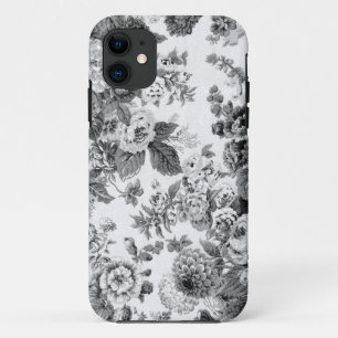 Black & White Grey Tone Floral Toile No.3 iPhone 11 Hoesje