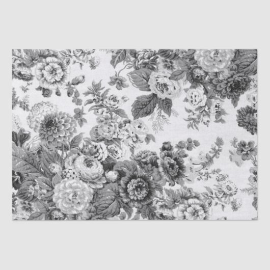 Black & White Grey Tone  Floral Toile No.3 Tissuepapier (Voorkant)