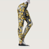 Black White Grey Tones Gold Floral Toile Leggings (Rechts)