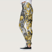 Black White Grey Tones Gold Floral Toile Leggings (Links)