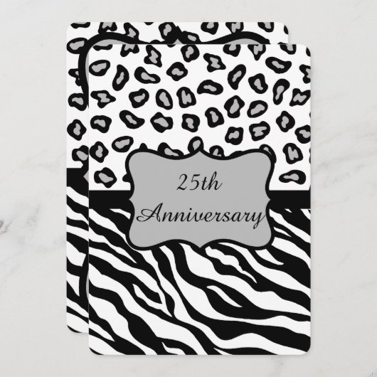 Black White Grey Zebra Leopard 25th Jubileum Kaart (Voorkant / Achterkant)