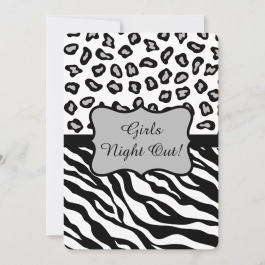 Black White Grey Zebra Leopard Girls Night Out Kaart (Voorkant)