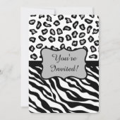 Black White Grey Zebra Leopard Invitation Kaart (Voorkant)